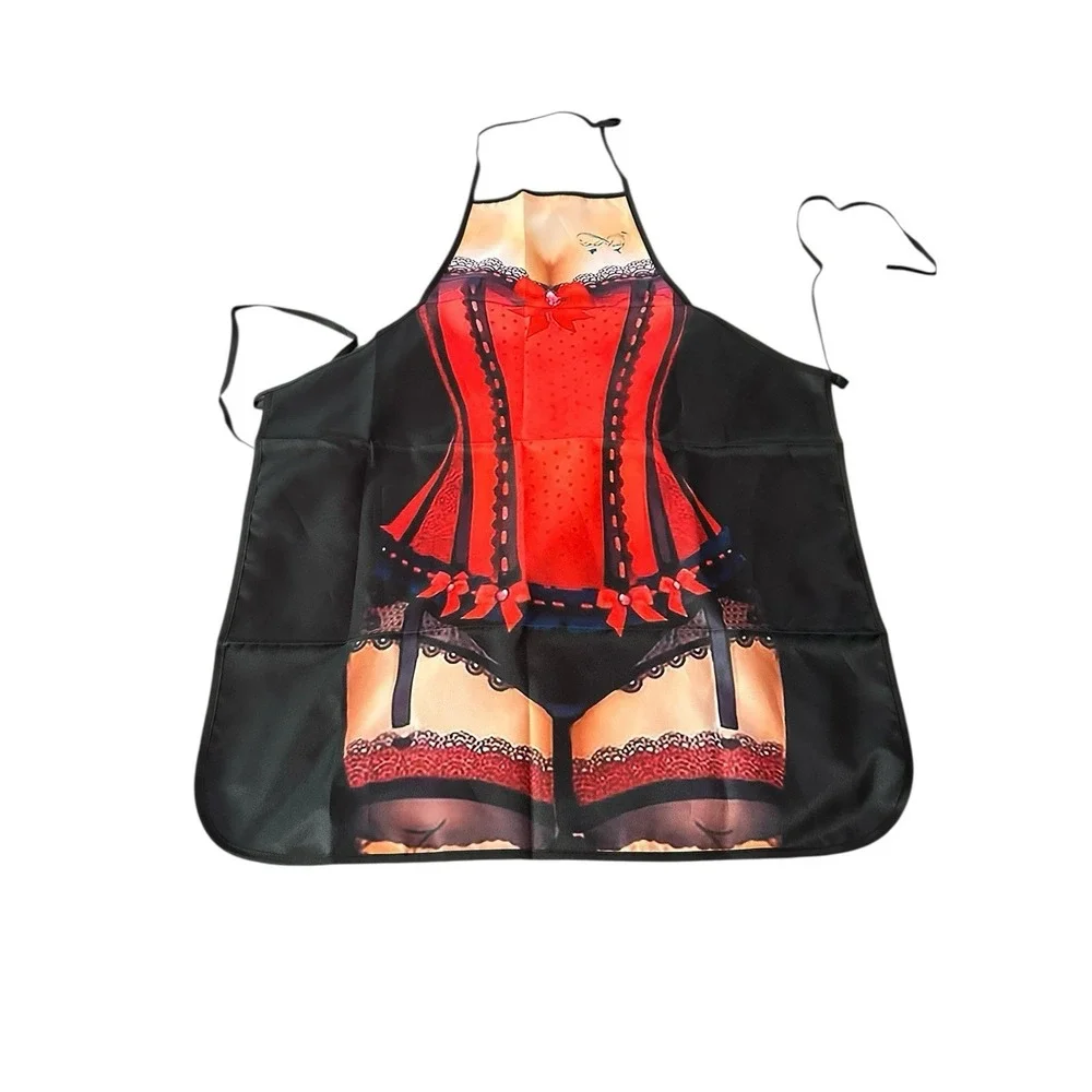 NEW novelty adult ONE SIZE apron full coverage funny SEXY WIFE LADY IN RED BLACK